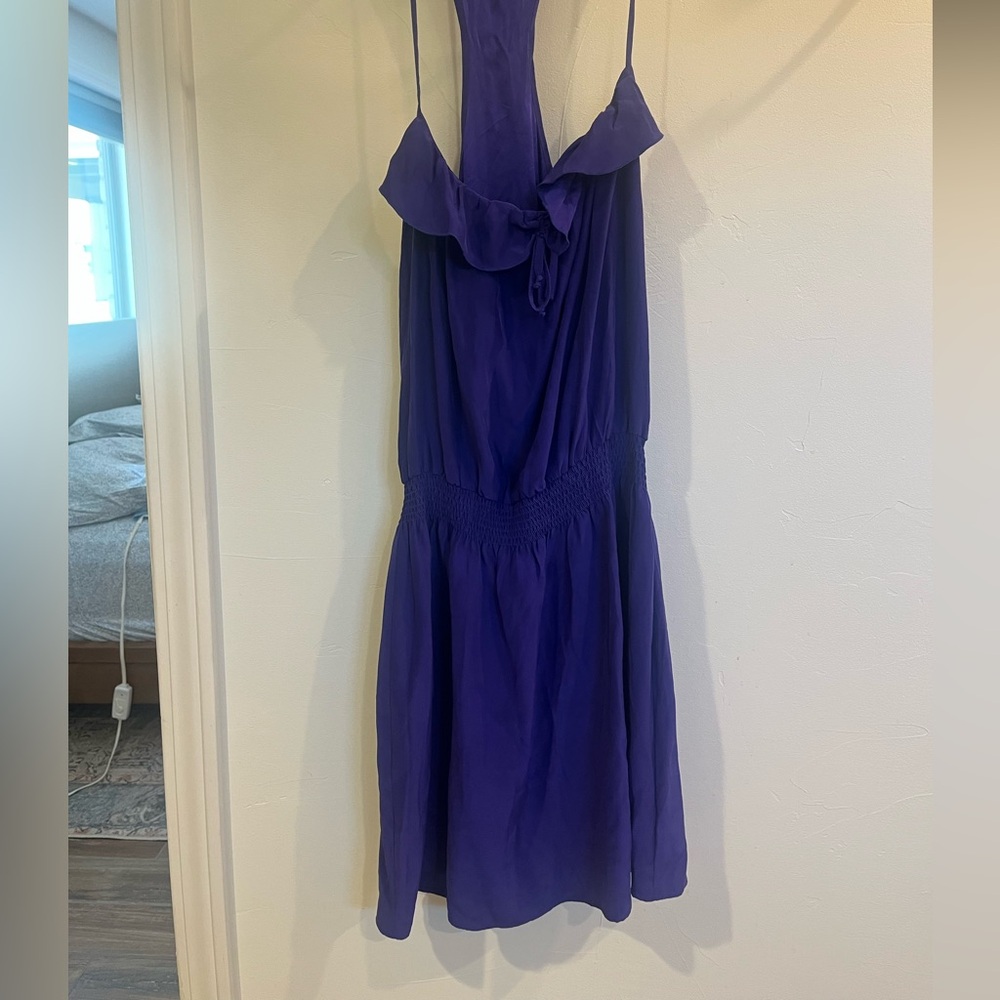 Parker Purple 100%Silk Sleeveless Halter Sundress Cocktail